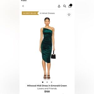 Lovers Friends NEVER WORN VelvetDress in Emerald Green still selling on revolve